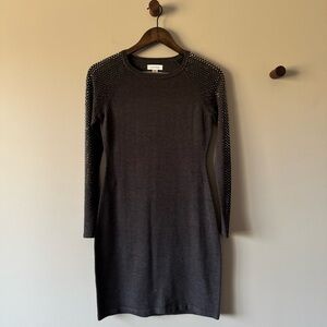 CALVIN KLEIN CHARCOAL GRAY SWEATER DRESS W/ SMOKEY GRAY RHINESTONES SIZE PS